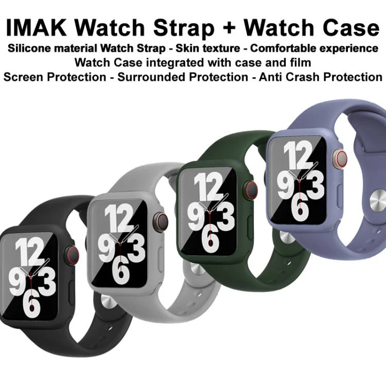 For Apple Watch SE 1/2/3/Series 4/5/6 40mm imak Integrated Case and Film with Silicone Strap(Black) - Image 5