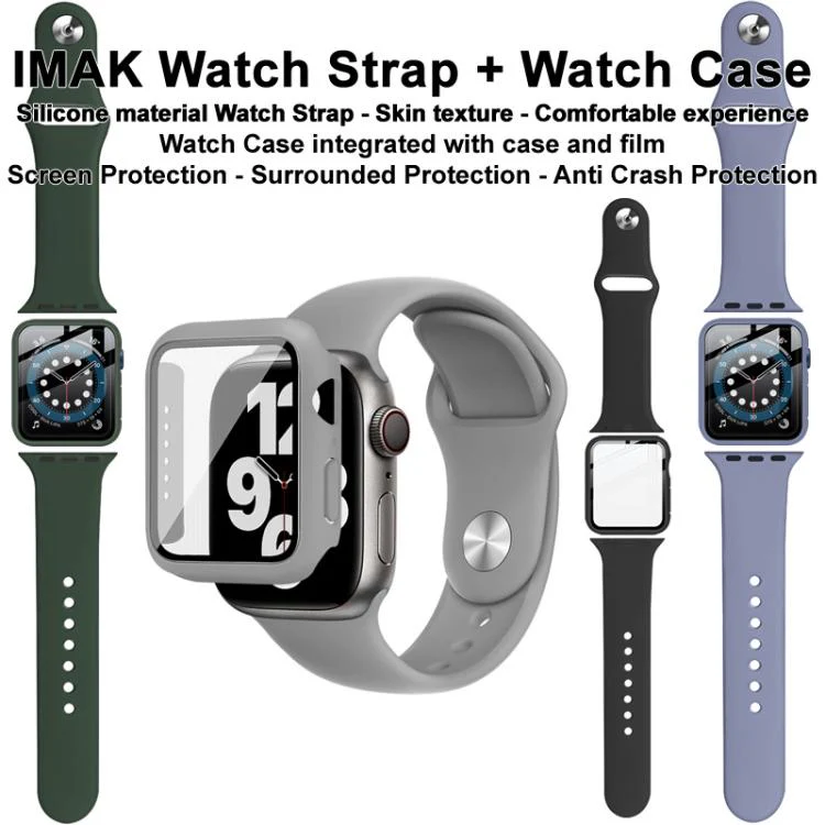 For Apple Watch SE 1/2/3/Series 4/5/6 40mm imak Integrated Case and Film with Silicone Strap(Black) - Image 6