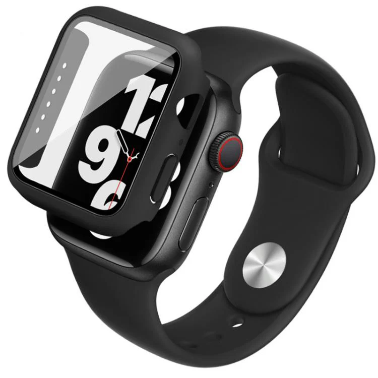 For Apple Watch SE 1/2/3/Series 4/5/6 44mm imak Integrated Case and Film with Silicone Strap(Black)