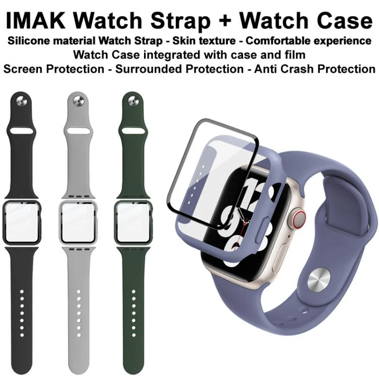 For Apple Watch SE 1/2/3/Series 4/5/6 44mm imak Integrated Case and Film with Silicone Strap(Blue) - Image 3