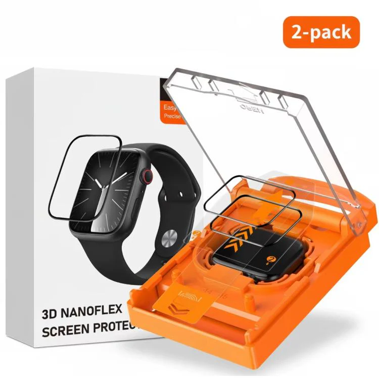 For Apple Watch Series 11 / 10 42mm 2pcs Easy Install Box Dust-Free Screen-printed Tempered Glass Film(Transparent + Black Edge)