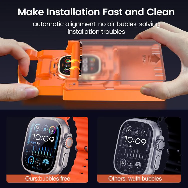 For Apple Watch Series 11 / 10 42mm 2pcs Easy Install Box Dust-Free Screen-printed Tempered Glass Film(Transparent + Black Edge) - Image 5