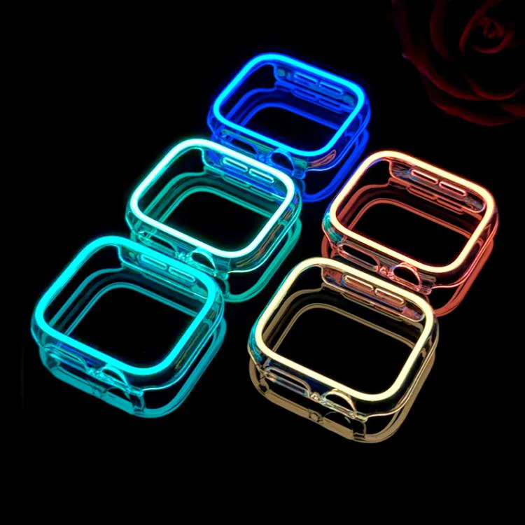 For Apple Watch Series 9 / 8 / 7 41mm XDfind Transparent Luminous Half Coverage Hollow PC Watch Case(Pink) - Image 7