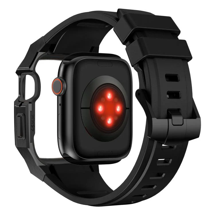For Apple Watch Series 9 / 8 / 7 45mm Stainless Steel Protective Case Integrated Fluororubber Watch Band(Black) - Image 3