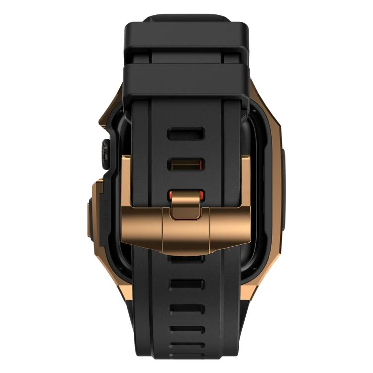 For Apple Watch Series 9 / 8 / 7 45mm Stainless Steel Protective Case Integrated Fluororubber Watch Band(Black Rose) - Image 6