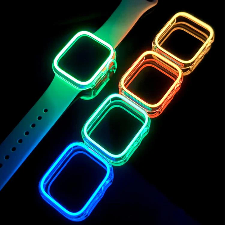 For Apple Watch Series 9 / 8 / 7 45mm XDfind Transparent Luminous Half Coverage Hollow PC Watch Case(Cyan) - Image 6