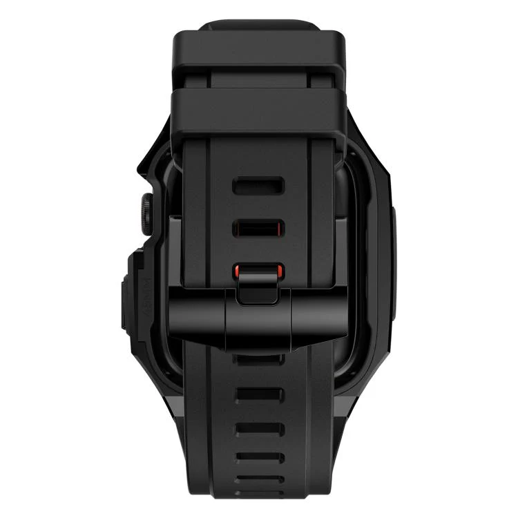 For Apple Watch Series SE / 6 / 5 / 4 44mm Stainless Steel Protective Case Integrated Fluororubber Watch Band(Black) - Image 6
