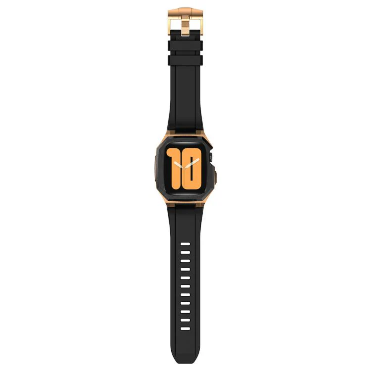 For Apple Watch Series SE / 6 / 5 / 4 44mm Stainless Steel Protective Case Integrated Fluororubber Watch Band(Black Rose) - Image 8