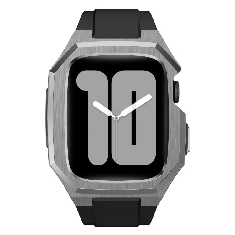 For Apple Watch Series SE / 6 / 5 / 4 44mm Stainless Steel Protective Case Integrated Fluororubber Watch Band(Silver) - Image 5