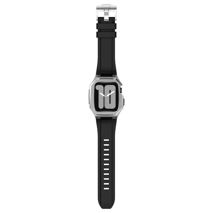 For Apple Watch Series SE / 6 / 5 / 4 44mm Stainless Steel Protective Case Integrated Fluororubber Watch Band(Silver) - Image 8