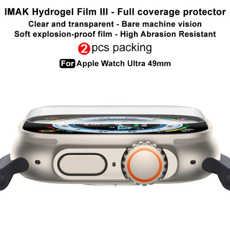 For Apple Watch Ultra 1/2/3 49mm 2pcs imak Curved Full Screen Hydrogel Film Protector - Image 5