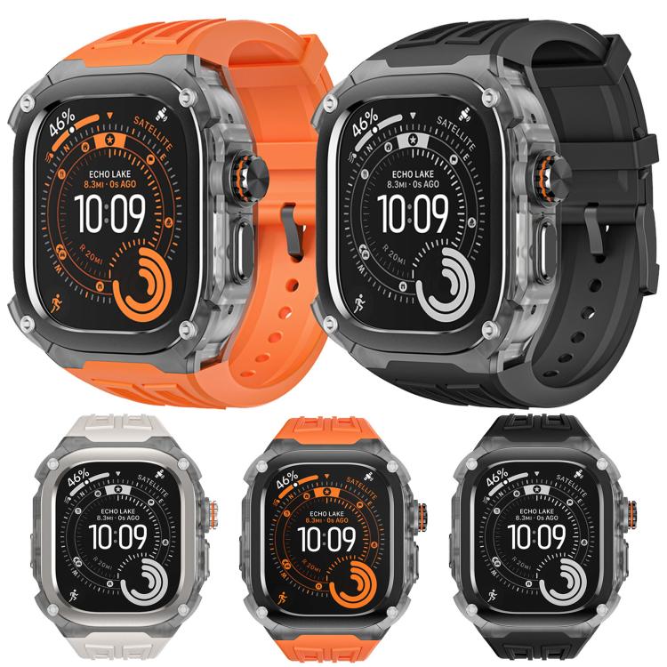 For Apple Watch Ultra 3 / 2 / 1 49mm Metal Frame Integrated Solid Color Silicone Watch Band(Black Orange) - Image 10