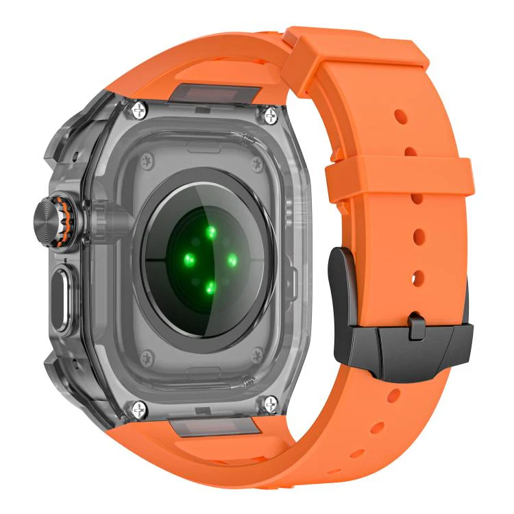 For Apple Watch Ultra 3 / 2 / 1 49mm Metal Frame Integrated Solid Color Silicone Watch Band(Black Orange) - Image 2