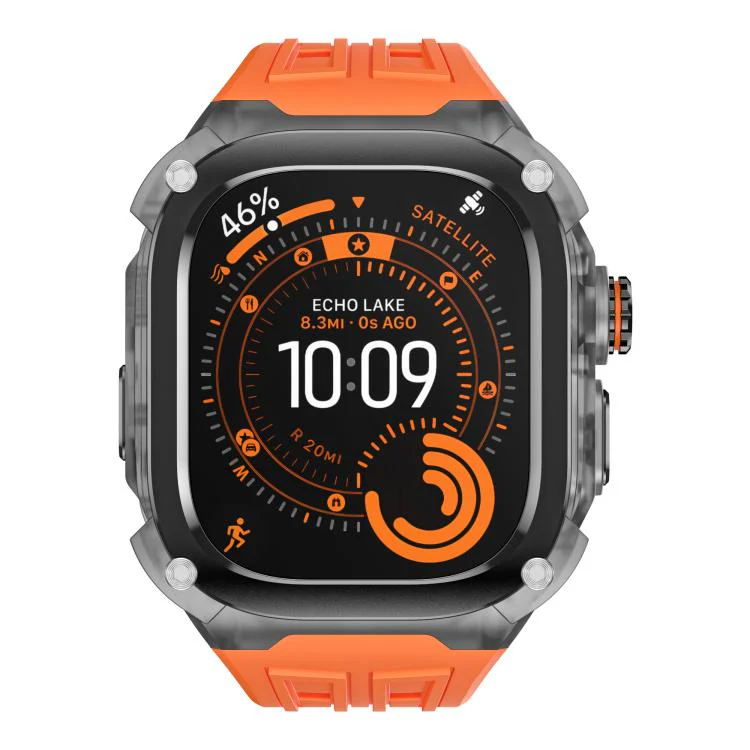 For Apple Watch Ultra 3 / 2 / 1 49mm Metal Frame Integrated Solid Color Silicone Watch Band(Black Orange) - Image 3