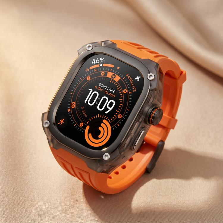 For Apple Watch Ultra 3 / 2 / 1 49mm Metal Frame Integrated Solid Color Silicone Watch Band(Black Orange) - Image 6