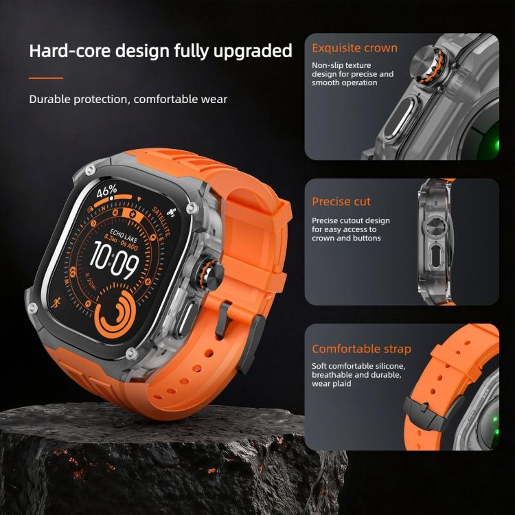 For Apple Watch Ultra 3 / 2 / 1 49mm Metal Frame Integrated Solid Color Silicone Watch Band(Black Orange) - Image 7