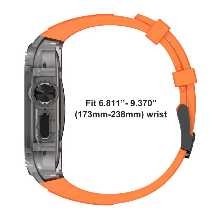 For Apple Watch Ultra 3 / 2 / 1 49mm Metal Frame Integrated Solid Color Silicone Watch Band(Black Orange) - Image 8