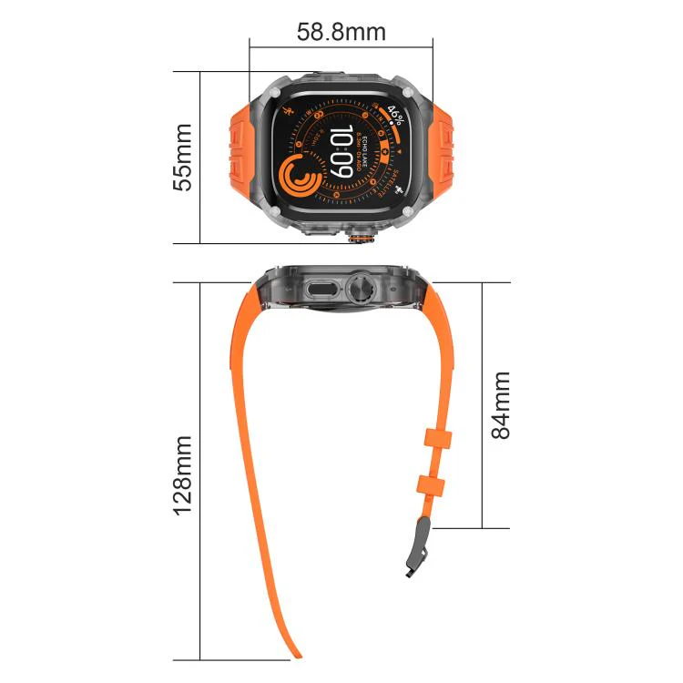 For Apple Watch Ultra 3 / 2 / 1 49mm Metal Frame Integrated Solid Color Silicone Watch Band(Black Orange) - Image 9