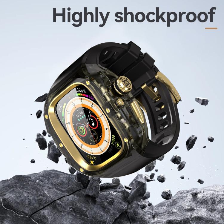 For Apple Watch Ultra 3 / 2 / 1 49mm RedPepper CD Crystal Metal Case Integrated Steel Watch Band(Translucent Black + Gold + Black) - Image 6