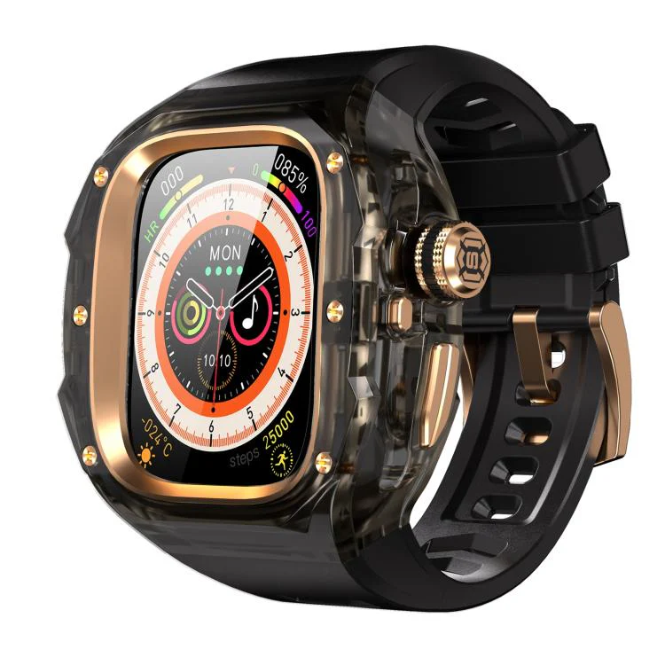 For Apple Watch Ultra 3 / 2 / 1 49mm RedPepper CD Crystal Metal Case Integrated Steel Watch Band(Translucent Black + Rose + Black)
