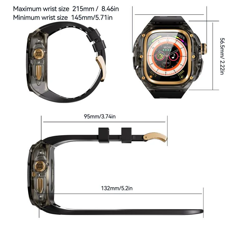 For Apple Watch Ultra 3 / 2 / 1 49mm RedPepper CD Crystal Metal Case Integrated Steel Watch Band(Translucent Black + Rose + Black) - Image 2