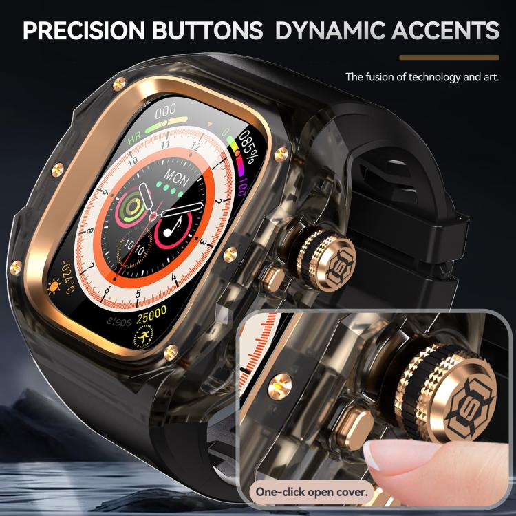 For Apple Watch Ultra 3 / 2 / 1 49mm RedPepper CD Crystal Metal Case Integrated Steel Watch Band(Translucent Black + Rose + Black) - Image 3