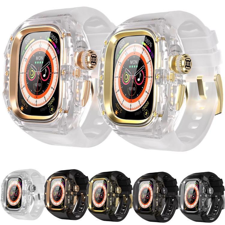 For Apple Watch Ultra 3 / 2 / 1 49mm RedPepper CD Crystal Metal Case Integrated Steel Watch Band(Translucent Black + Rose + Black) - Image 8