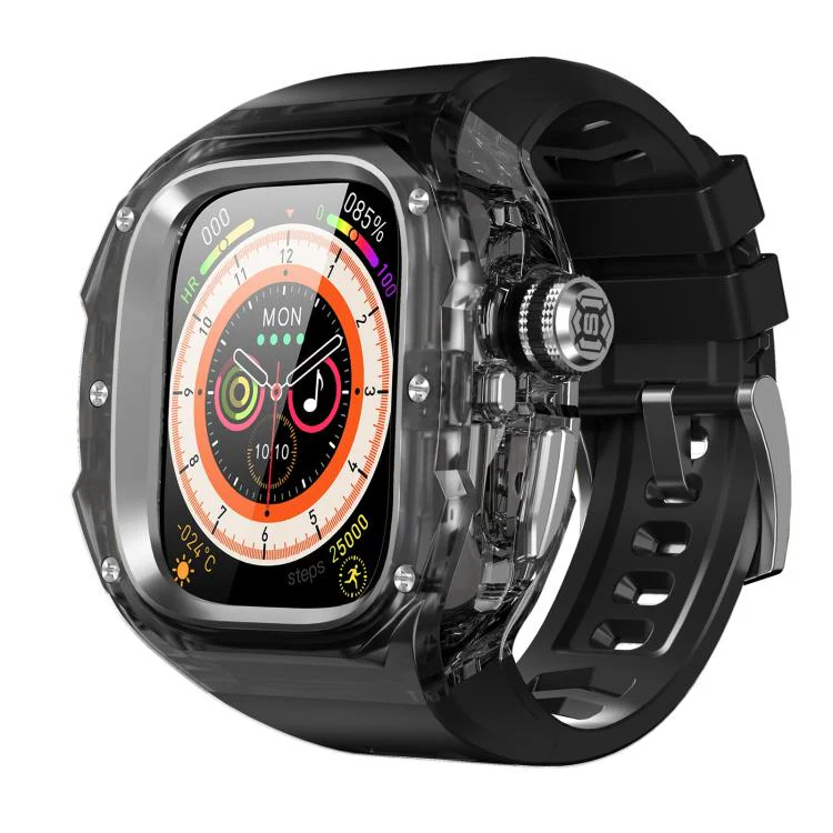 For Apple Watch Ultra 3 / 2 / 1 49mm RedPepper CD Crystal Metal Case Integrated Steel Watch Band(Translucent Black + Steel + Black)