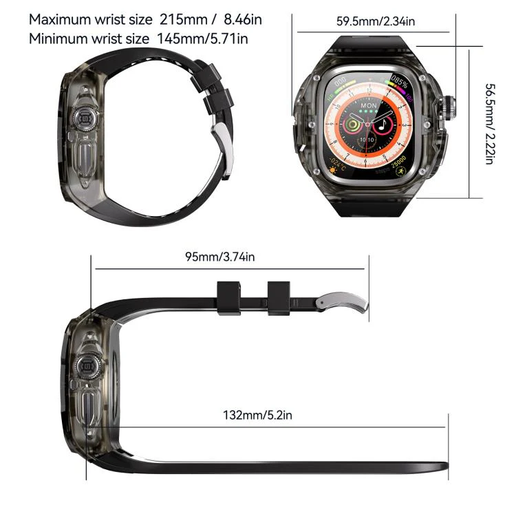For Apple Watch Ultra 3 / 2 / 1 49mm RedPepper CD Crystal Metal Case Integrated Steel Watch Band(Translucent Black + Steel + Black) - Image 2