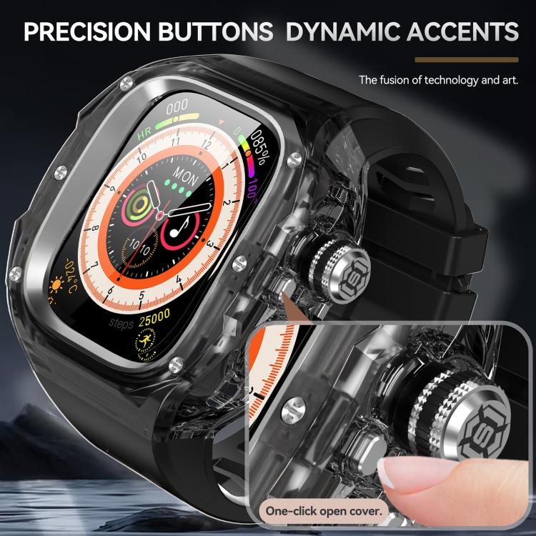 For Apple Watch Ultra 3 / 2 / 1 49mm RedPepper CD Crystal Metal Case Integrated Steel Watch Band(Translucent Black + Steel + Black) - Image 3