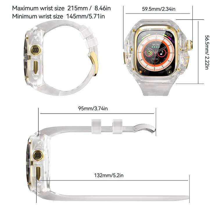 For Apple Watch Ultra 3 / 2 / 1 49mm RedPepper CD Crystal Metal Case Integrated Steel Watch Band(Transparent + Gold + Milky White) - Image 2