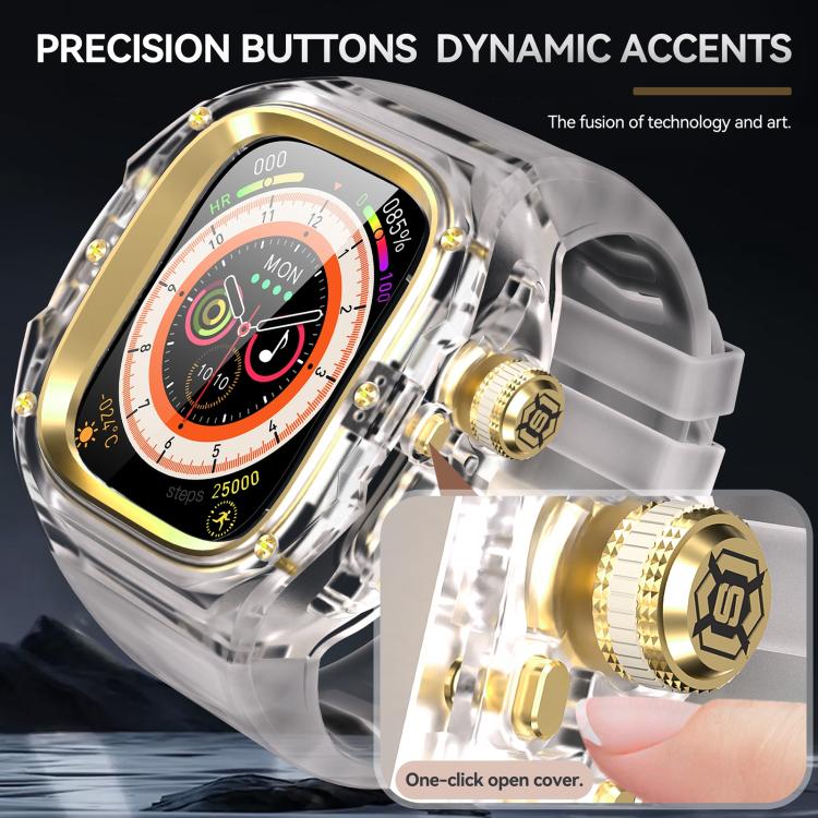 For Apple Watch Ultra 3 / 2 / 1 49mm RedPepper CD Crystal Metal Case Integrated Steel Watch Band(Transparent + Gold + Milky White) - Image 3
