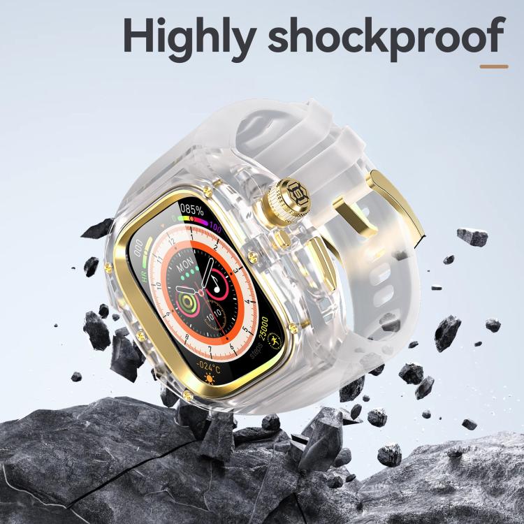 For Apple Watch Ultra 3 / 2 / 1 49mm RedPepper CD Crystal Metal Case Integrated Steel Watch Band(Transparent + Gold + Milky White) - Image 6