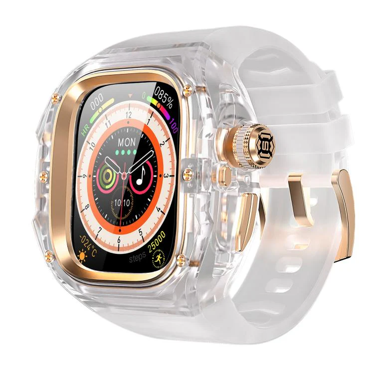 For Apple Watch Ultra 3 / 2 / 1 49mm RedPepper CD Crystal Metal Case Integrated Steel Watch Band(Transparent + Rose + Milky White)