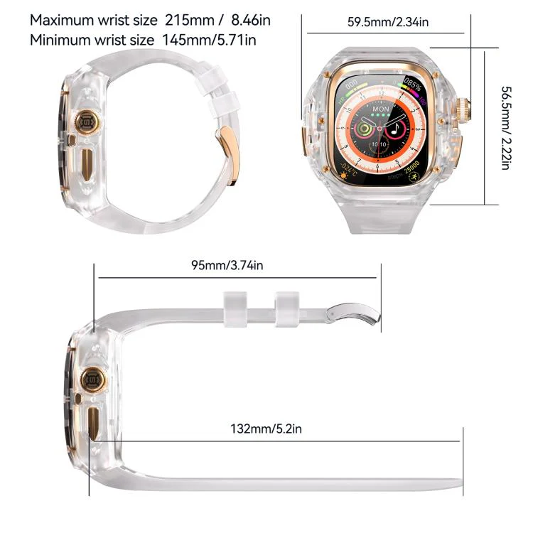 For Apple Watch Ultra 3 / 2 / 1 49mm RedPepper CD Crystal Metal Case Integrated Steel Watch Band(Transparent + Rose + Milky White) - Image 2