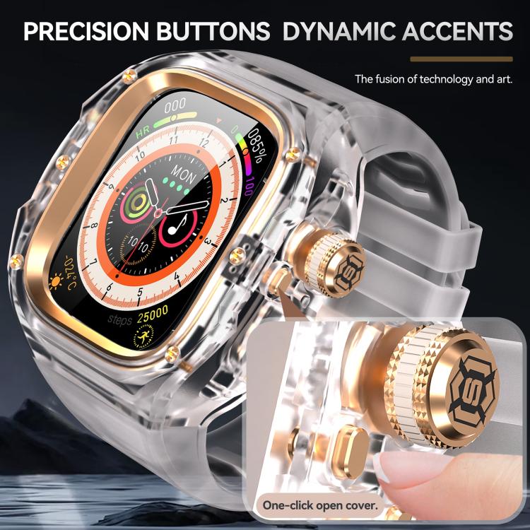 For Apple Watch Ultra 3 / 2 / 1 49mm RedPepper CD Crystal Metal Case Integrated Steel Watch Band(Transparent + Rose + Milky White) - Image 3