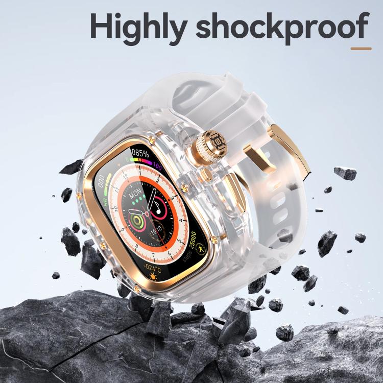 For Apple Watch Ultra 3 / 2 / 1 49mm RedPepper CD Crystal Metal Case Integrated Steel Watch Band(Transparent + Rose + Milky White) - Image 6