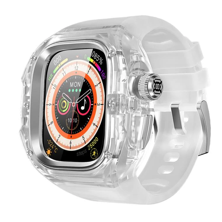 For Apple Watch Ultra 3 / 2 / 1 49mm RedPepper CD Crystal Metal Case Integrated Steel Watch Band(Transparent + Steel + Milky White)