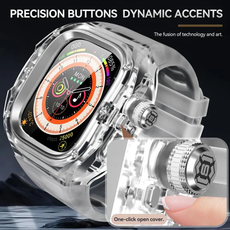 For Apple Watch Ultra 3 / 2 / 1 49mm RedPepper CD Crystal Metal Case Integrated Steel Watch Band(Transparent + Steel + Milky White) - Image 3