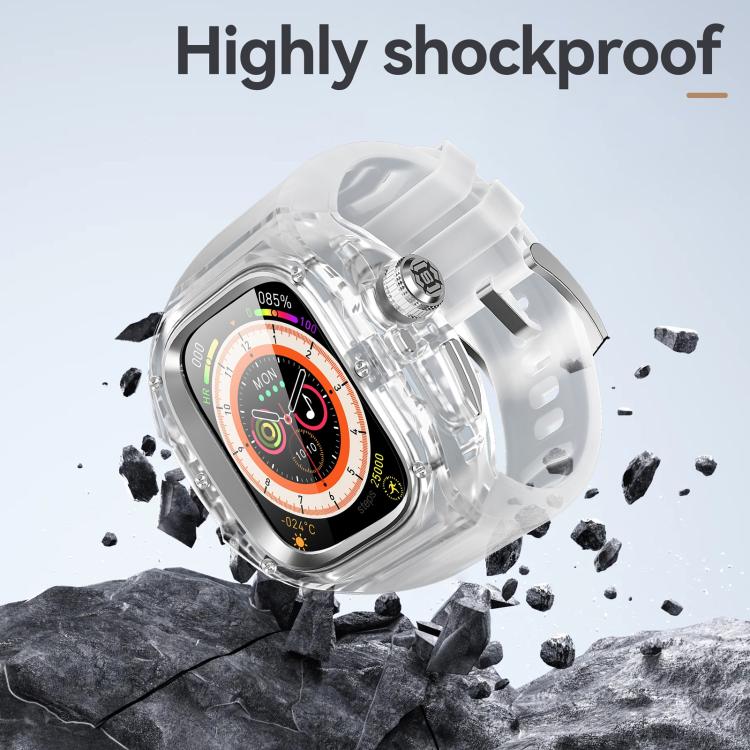 For Apple Watch Ultra 3 / 2 / 1 49mm RedPepper CD Crystal Metal Case Integrated Steel Watch Band(Transparent + Steel + Milky White) - Image 6