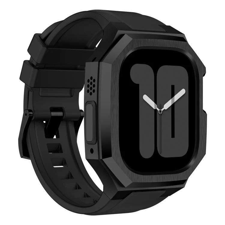 For Apple Watch Ultra 3 / 2 / 1 49mm Stainless Steel Protective Case Integrated Fluororubber Watch Band(Black) - Image 3