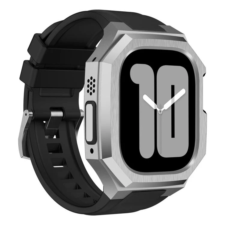 For Apple Watch Ultra 3 / 2 / 1 49mm Stainless Steel Protective Case Integrated Fluororubber Watch Band(Silver) - Image 3