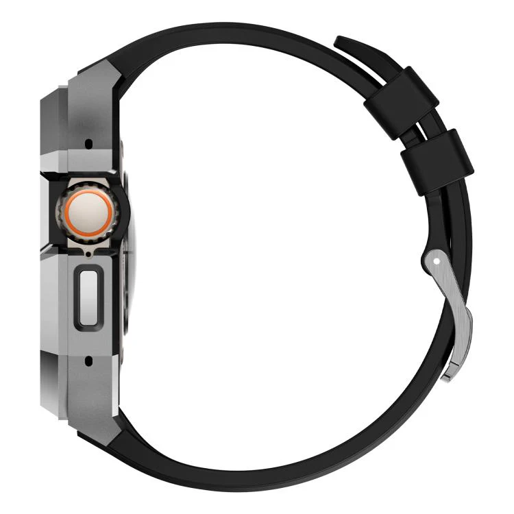 For Apple Watch Ultra 3 / 2 / 1 49mm Stainless Steel Protective Case Integrated Fluororubber Watch Band(Silver) - Image 6