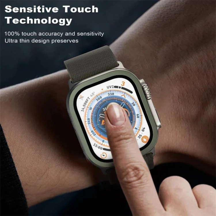 For Apple Watch Ultra 49mm Titanium Metal Frame Tempered Glass Watch Film(Blue) - Image 6