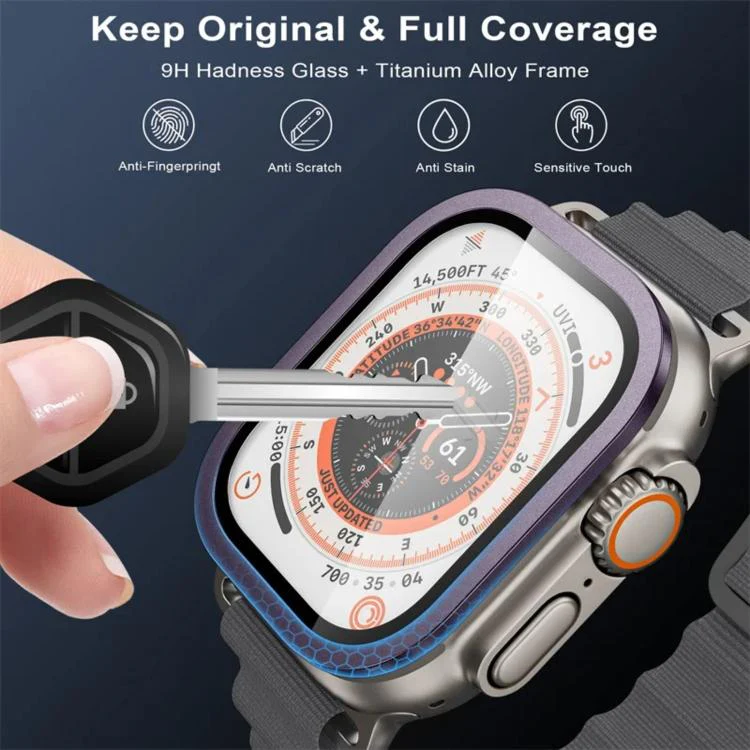 For Apple Watch Ultra 49mm Titanium Metal Frame Tempered Glass Watch Film(Silver) - Image 7