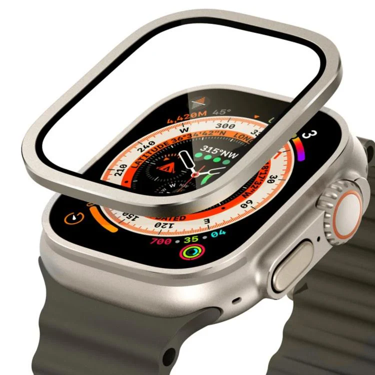 For Apple Watch Ultra 49mm Titanium Metal Frame Tempered Glass Watch Film(Titanium)
