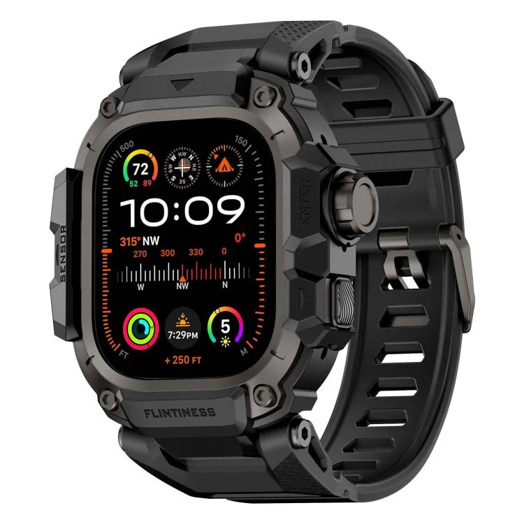For Apple Watch Ultra3 / Ultra2 / Ultra 49mm Metal Connector Case Integrated TPU Watch Band(Black)