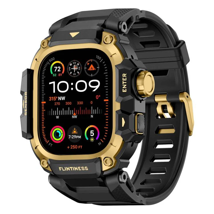 For Apple Watch Ultra3 / Ultra2 / Ultra 49mm Metal Connector Case Integrated TPU Watch Band(Black Gold)