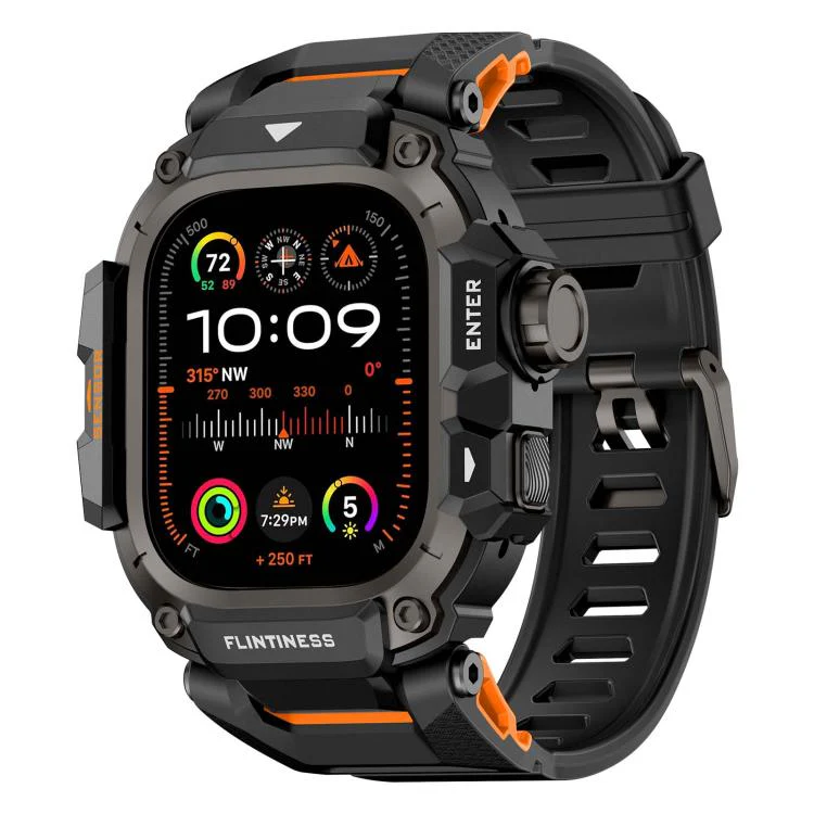 For Apple Watch Ultra3 / Ultra2 / Ultra 49mm Metal Connector Case Integrated TPU Watch Band(Black Orange)