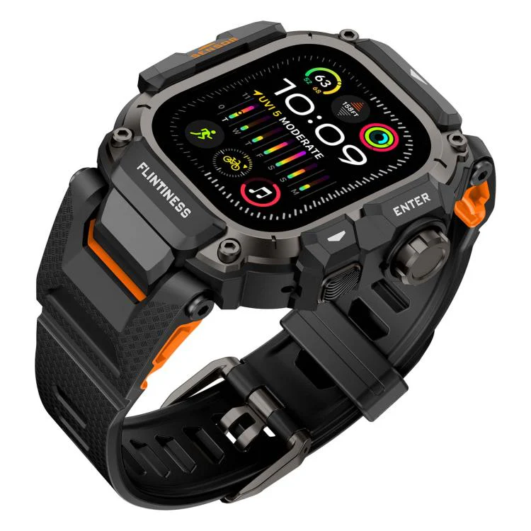 For Apple Watch Ultra3 / Ultra2 / Ultra 49mm Metal Connector Case Integrated TPU Watch Band(Black Orange) - Image 2